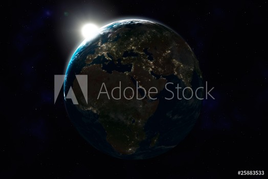 Bild på Nachtseite der Erde Europa Afrika Asien mit Lichtern